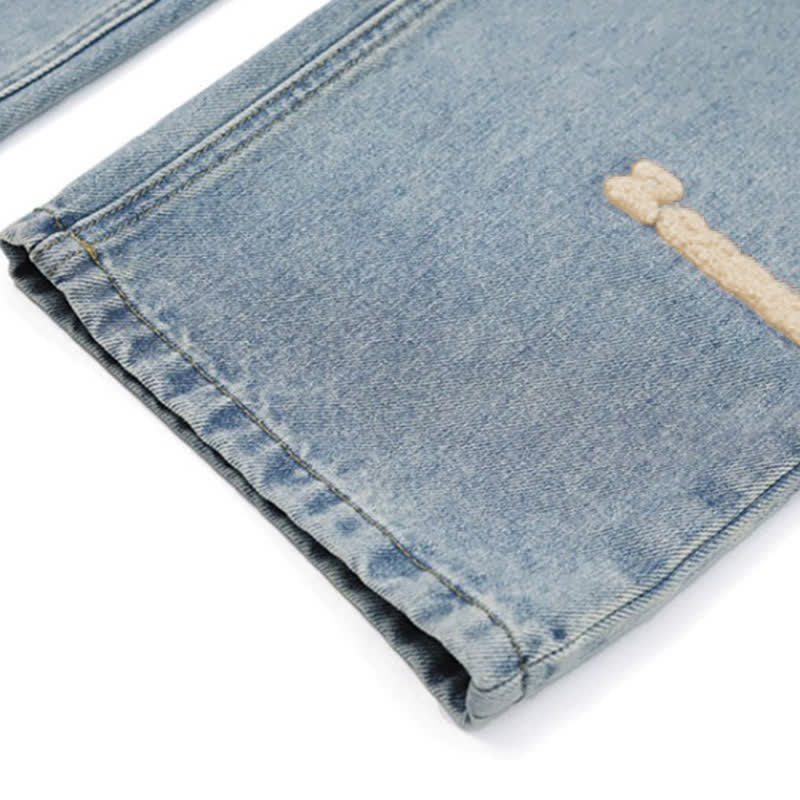 Blossom Button Denim T-Shirt Set Pants Letter