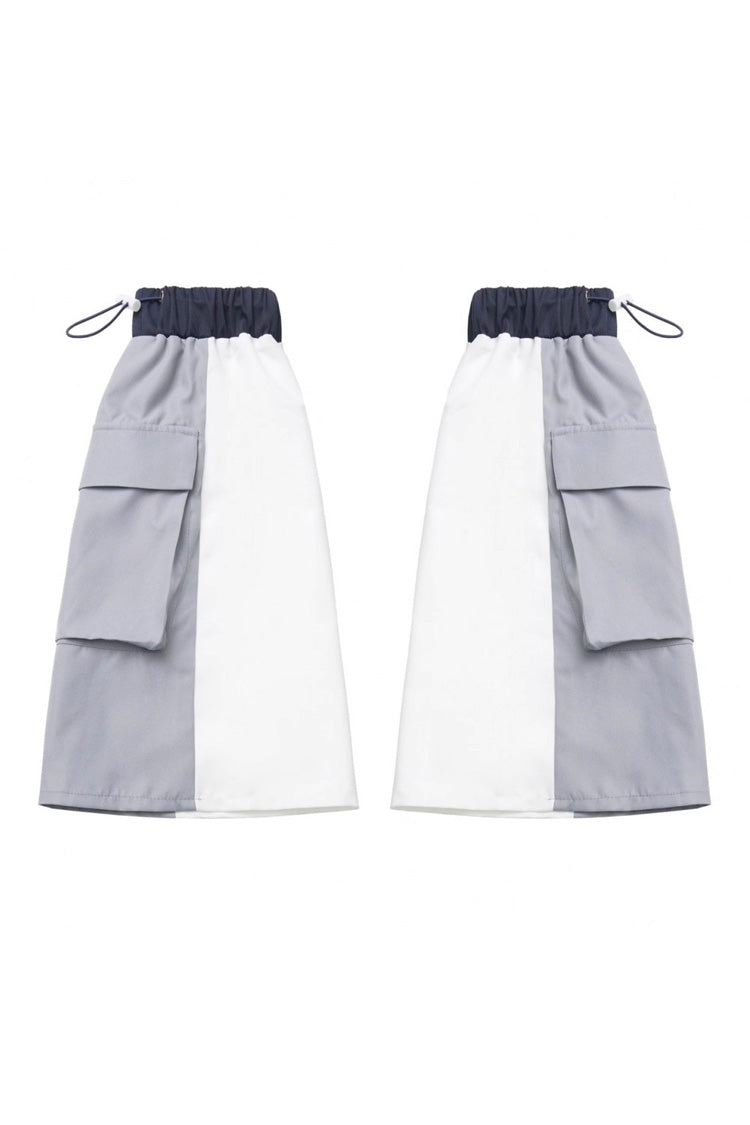 Blue White Techwear Embroidered Asymmetric Coat & Skirt Set
