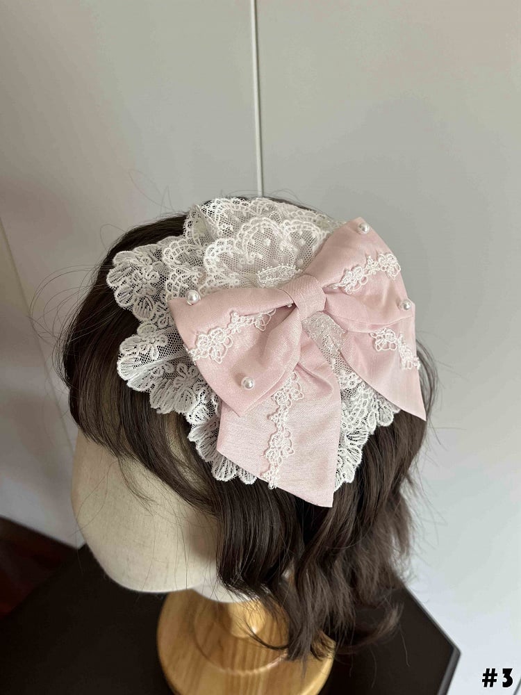 White and Pink Bowknot Floral Hairclip