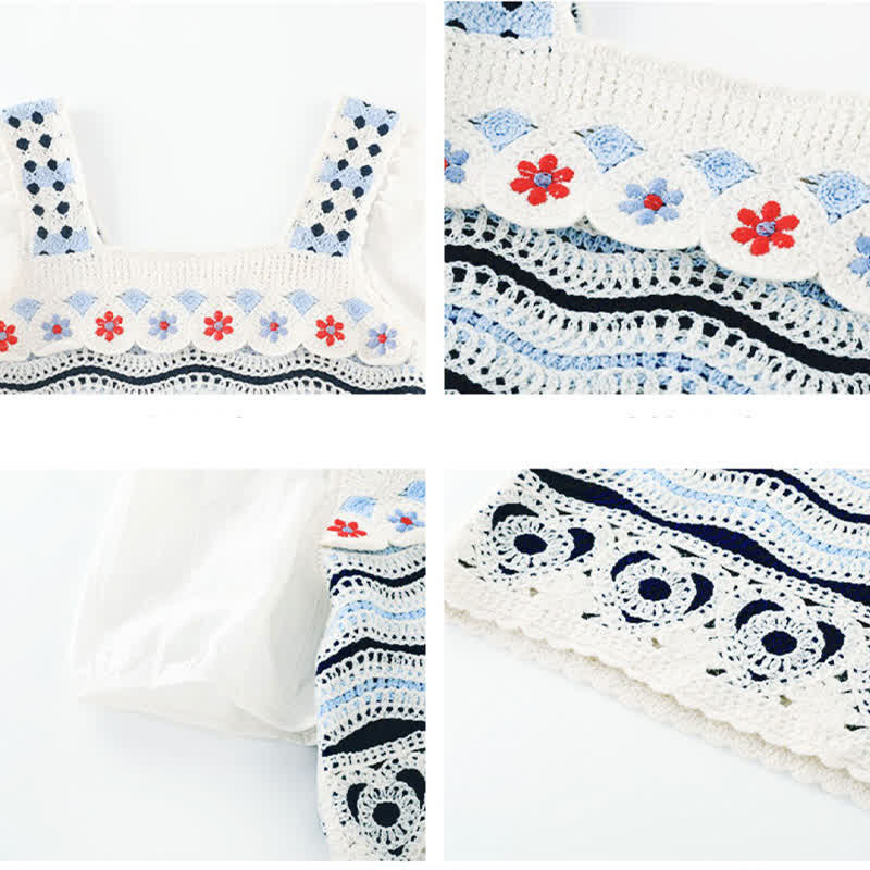 Hollow Sweet Blue Pantskirt T-Shirt Vest Out Split Boho