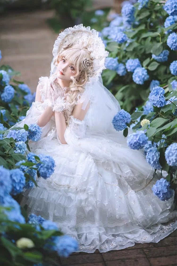 White Dreamy Waltz Sleeveless Layered Ruffle Lace Gothic JSK