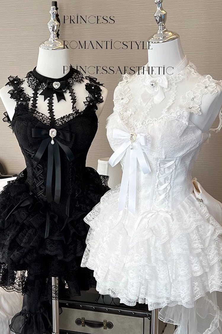 Ivory Ruffle Bow Lace Mini Lolita Skirt Dress