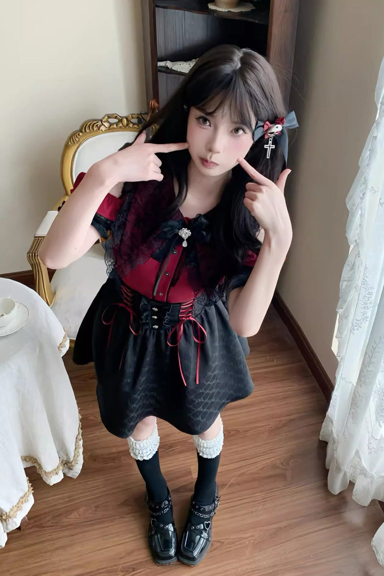 Overture to the Dead Off-Shoulder Jirai Kei Skirt Set - Noir