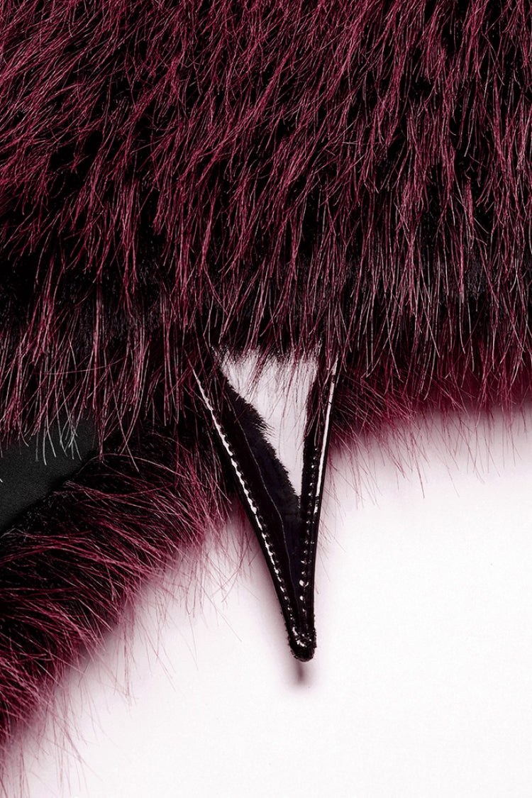 Crimson Mandarin Collar Sleeveless Gradient Faux Fur Women's Goth Cape
