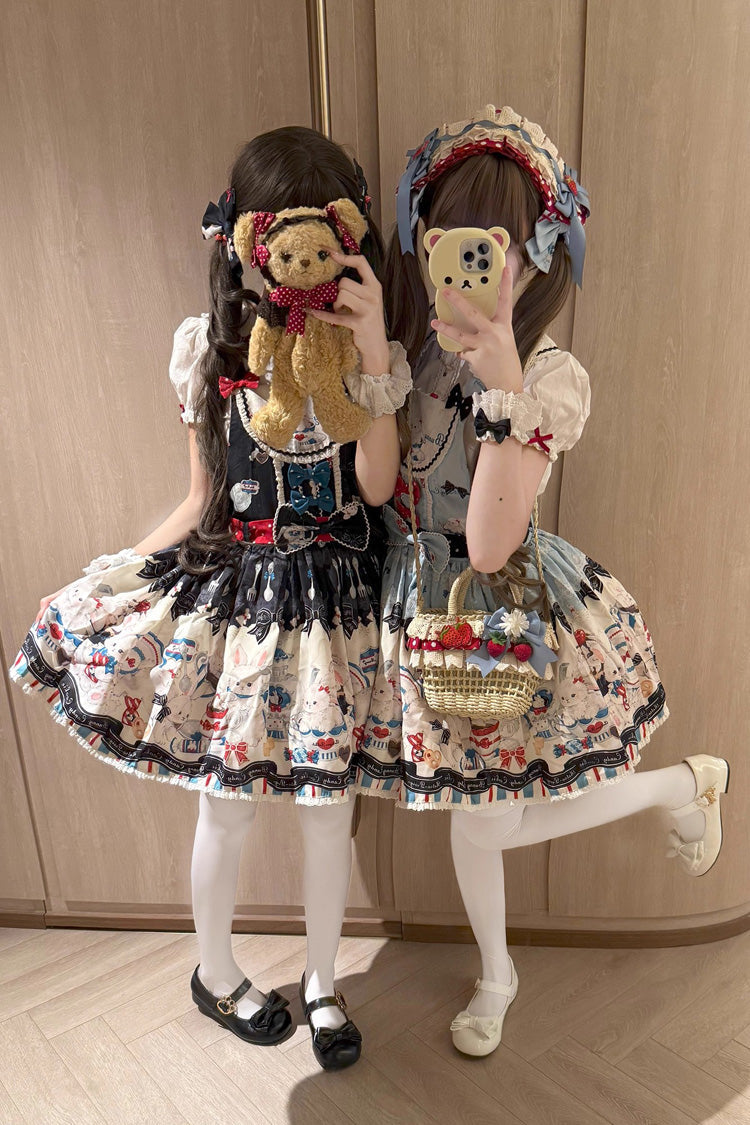 Sleeveless Printed Bowknot Lace Sweet Strap Dress