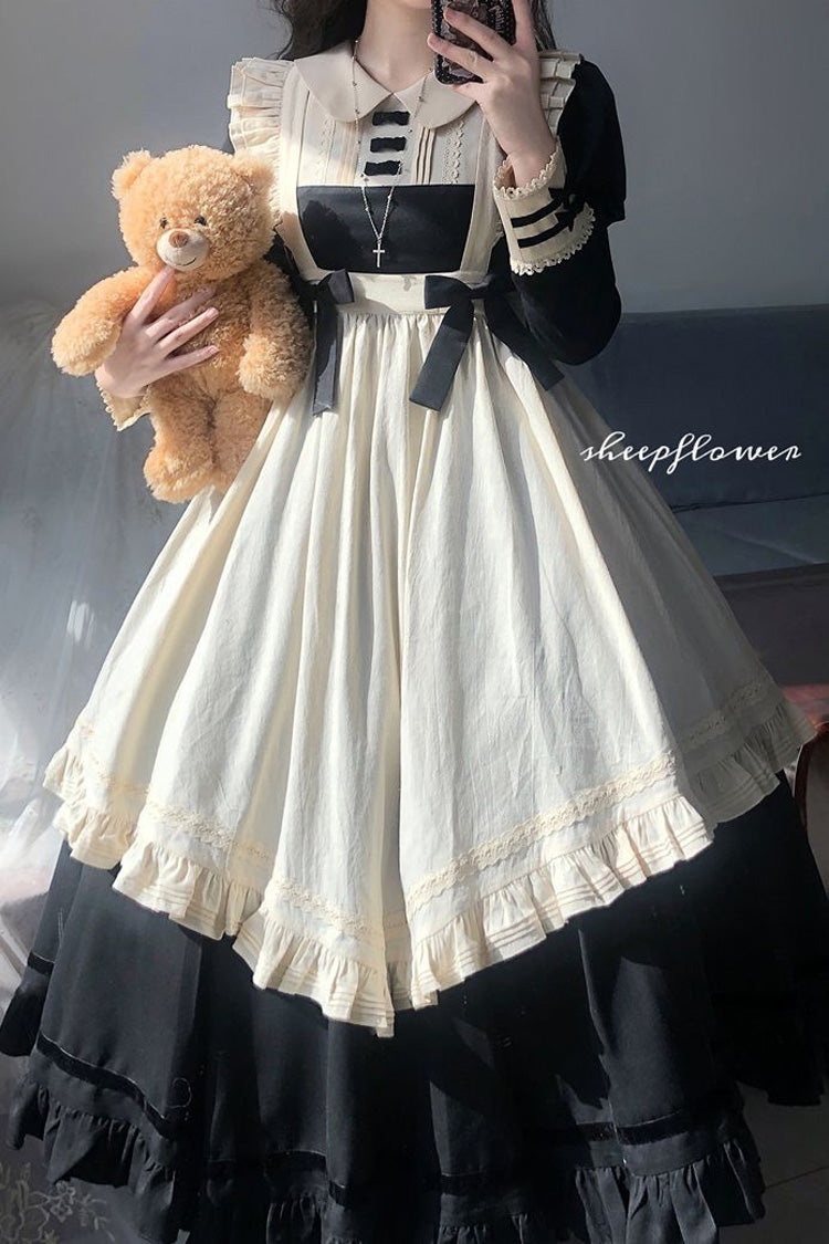 Classic Lolita Dress with Lapel Collar and Ruffle Details