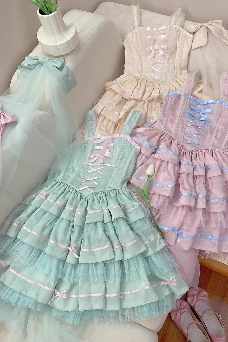 Green Triple Ruffle Bow Lace Ballet JSK Dress