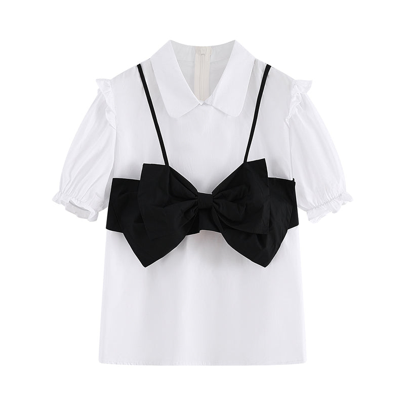 High Ruffled Set Bow T-Shirt Knot Skirt Waist