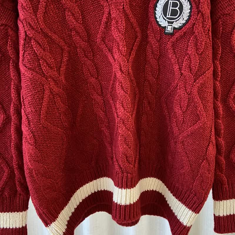 Shirt Sweater Cable Pleated Dress Red Set