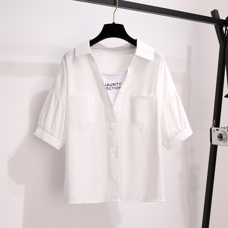 Pocketed T-Shirt Denim Fake Lapel Shorts Pieces Two