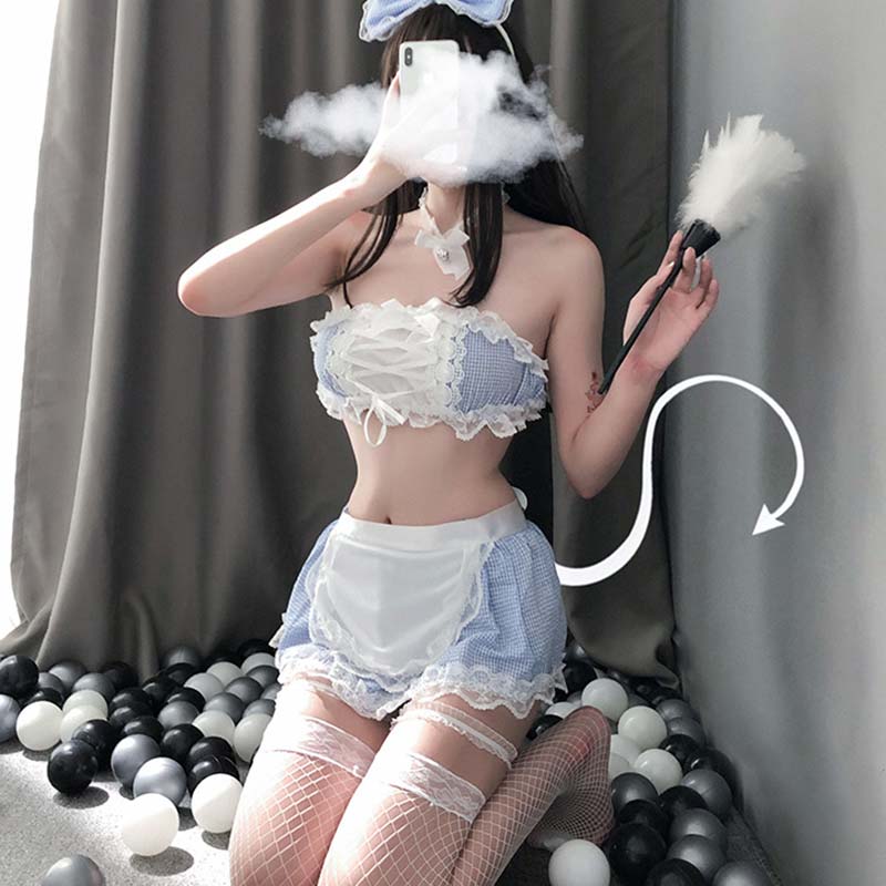 Süßes Dienstmädchen-Dessous-Set mit Schürze und Spitzenband