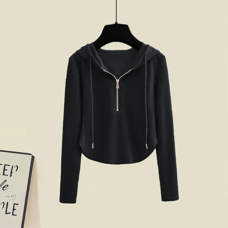 Zipper Hoodie Color Set Pants Pure Black