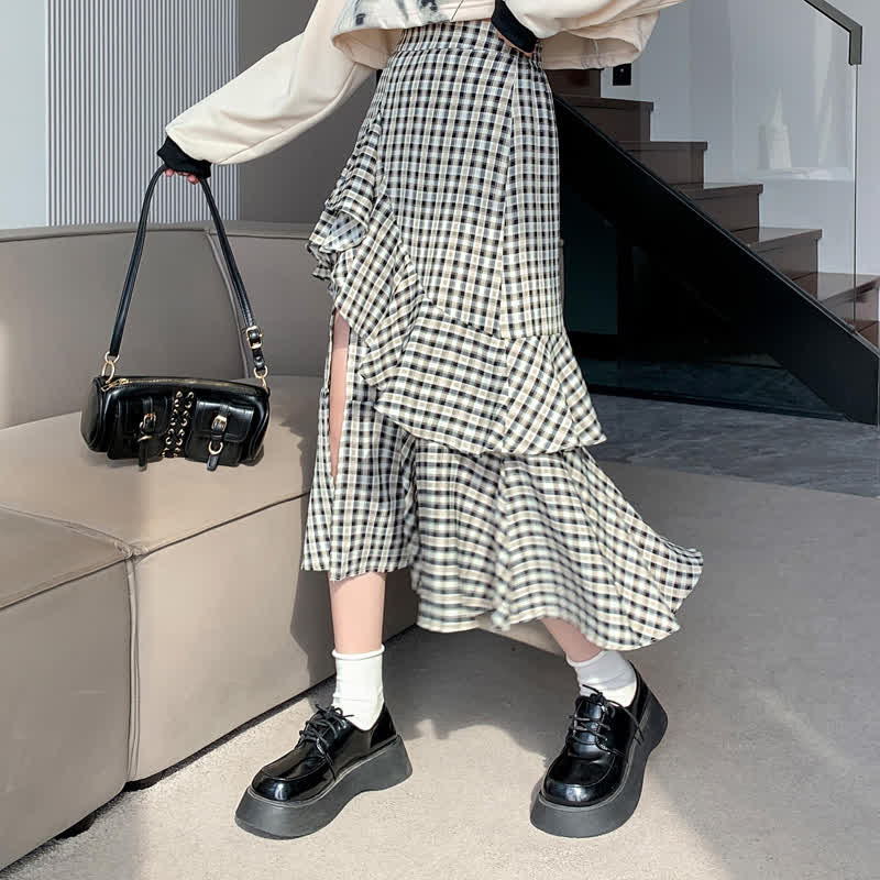 Skirt Split T-Shirt Lattice Flouncing Love Print Set Heart