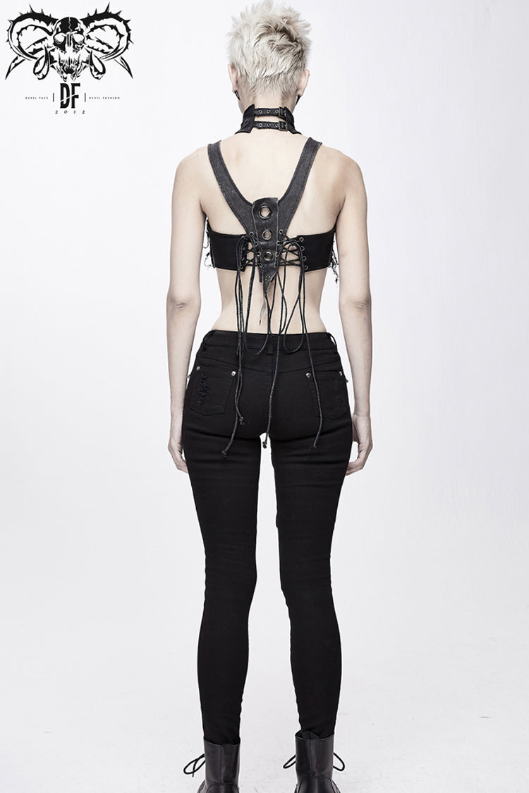 Punk Corset with Lace-Up and Broken Hole Details