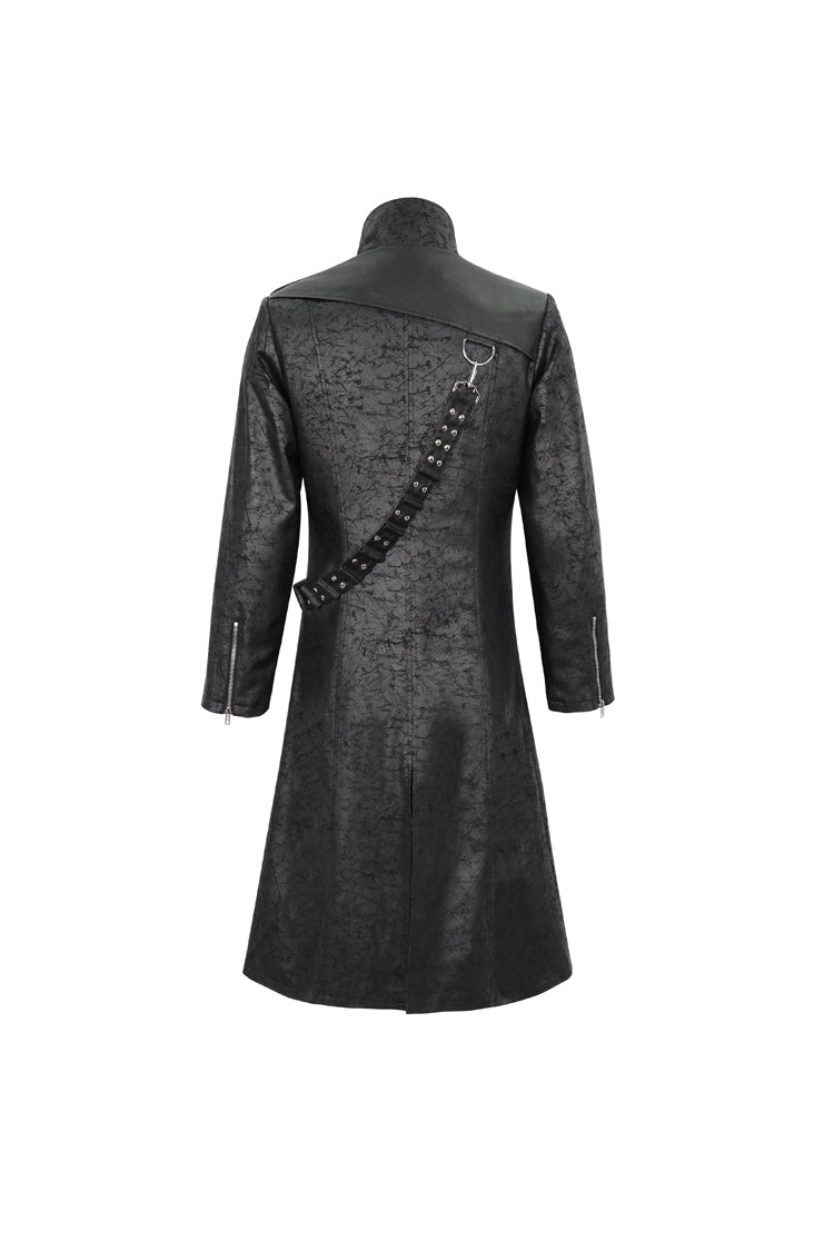 Men's Gothic Long Coat with Split Hem and Strap