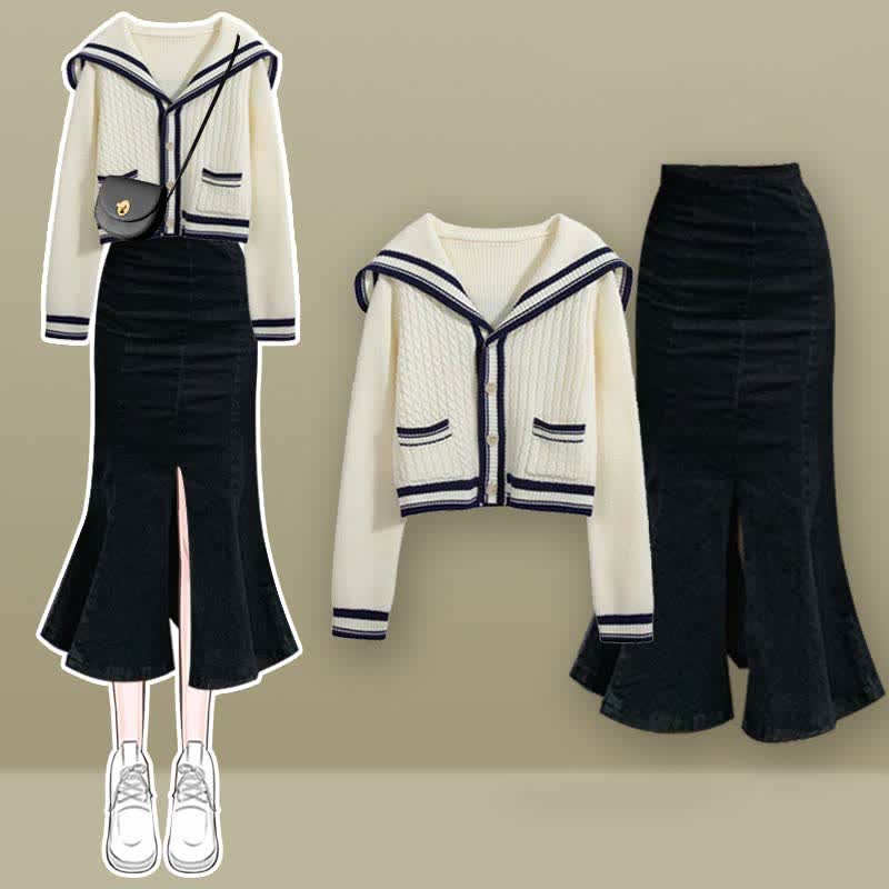 Cable Skirt Sweater Slip Denim Dress Sailor Collar