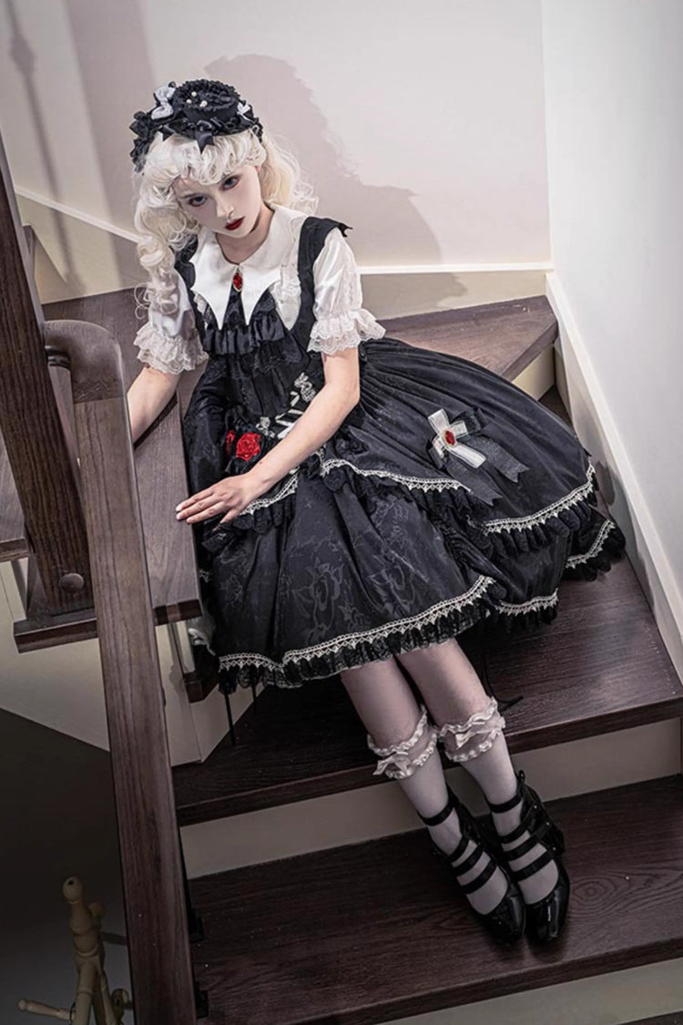 Ruffled Bowknot Lace-Up High-Low Gothic JSK
