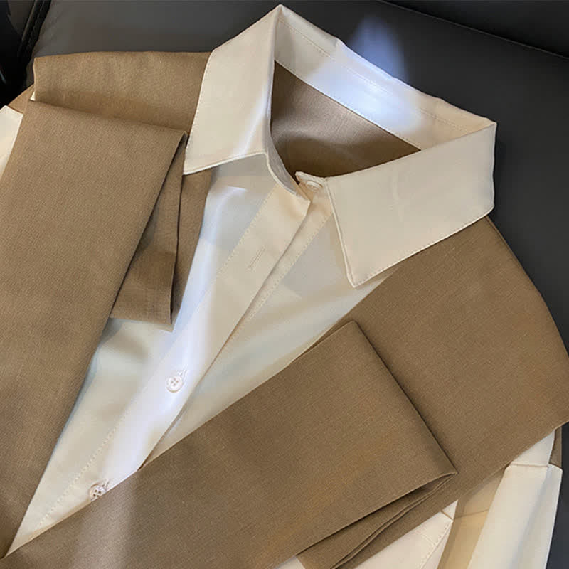 Waist Set Lapel Pocket Casual Shirt Pants High