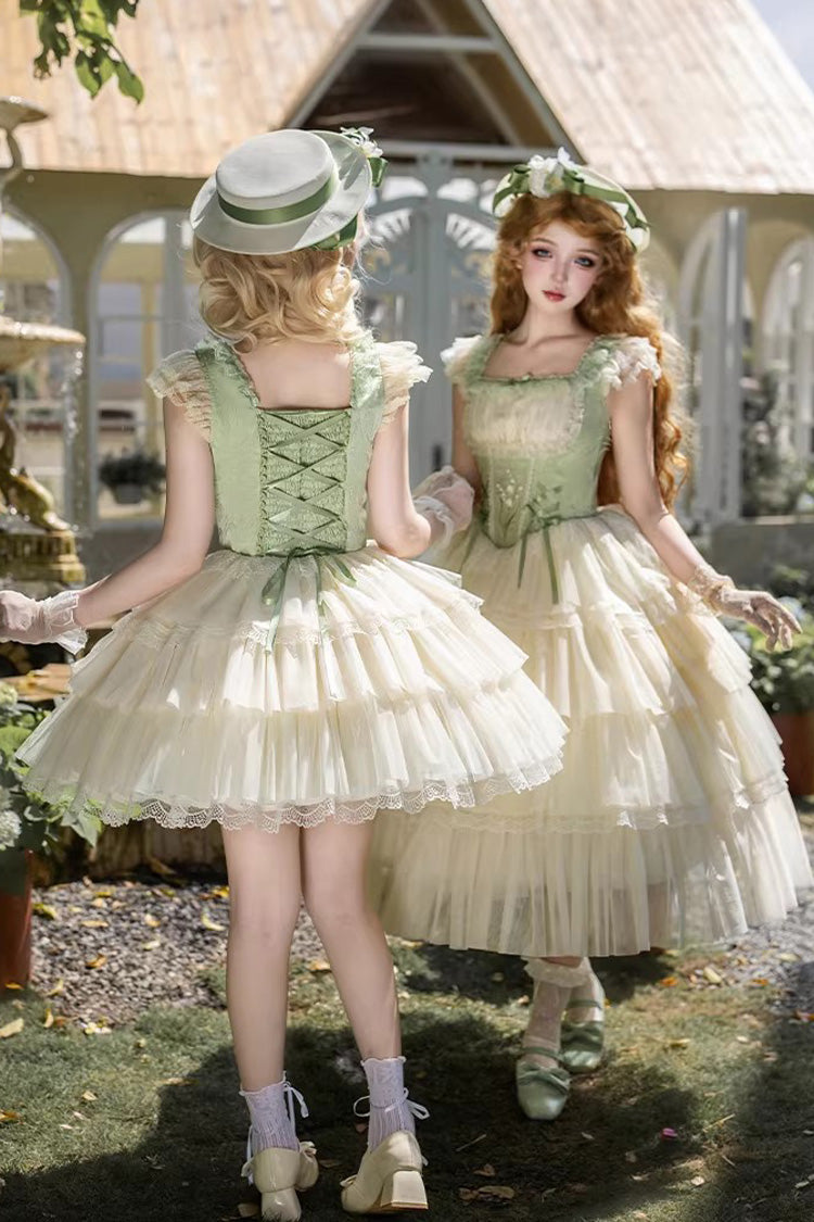 Fishbone Embroidered Sweet Lolita Jumper Dress - Green Letters & Poems