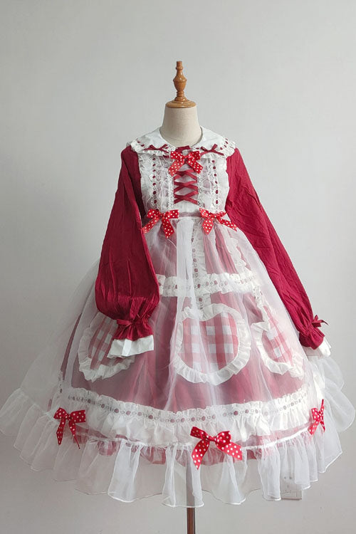 Lapel Collar OP Dress Sweet Lolita Bowknot Love Pockets Ruffled - Altfashion Shop