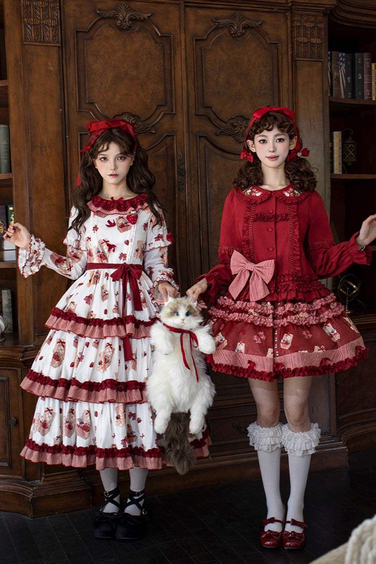 Bell Strawberry Farm Print Ruffle Embroidery Sweet Lolita Skirt