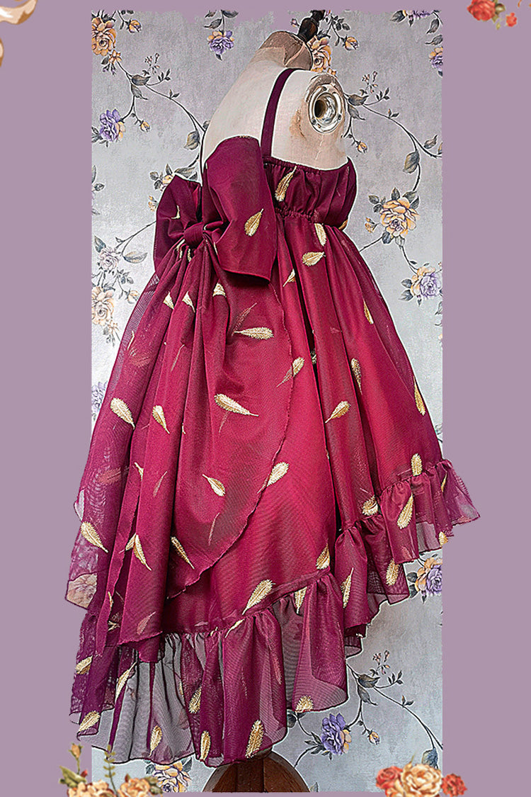 Feather Snowflake Embroidery Print Sleeveless Ruffle Bow Sweet JSK Dress