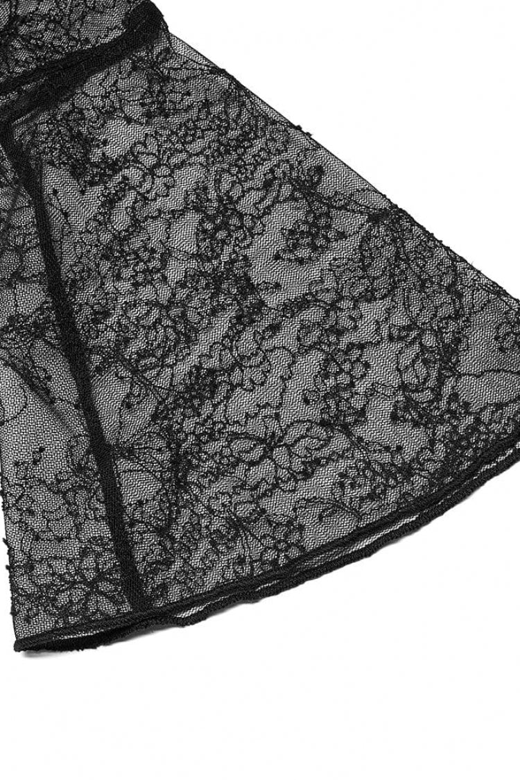 Sheer Lace T-Shirt with Flared Sleeves - Goth Style