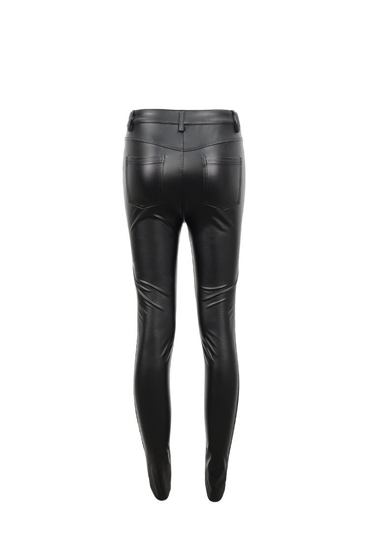 Gothic Women's Slim Leggings with Adjustable Lace Strings and Flocked Stretch
