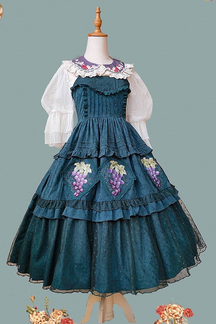 Emerald Sleeveless Floral Embroidery Sweet Lolita JSK - Vineyard