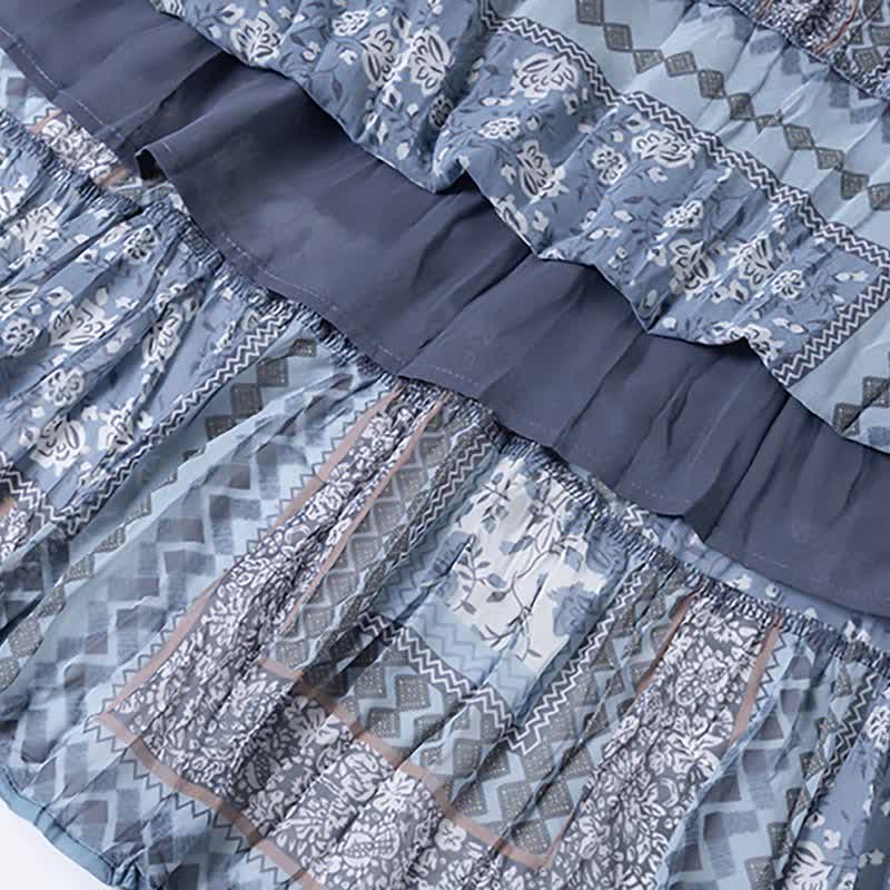 Crochet Boho Print Top Slip Belted Floral Vintage Hollow Out