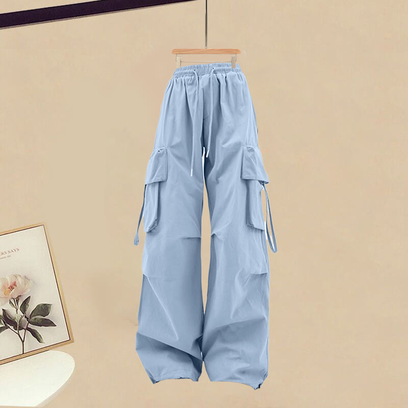 Two Pieces Blue Cargo Top Casual Pants
