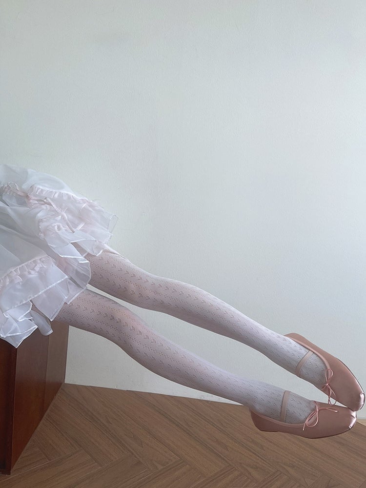 White Heart Pattern Hollow-out Lolita Tights