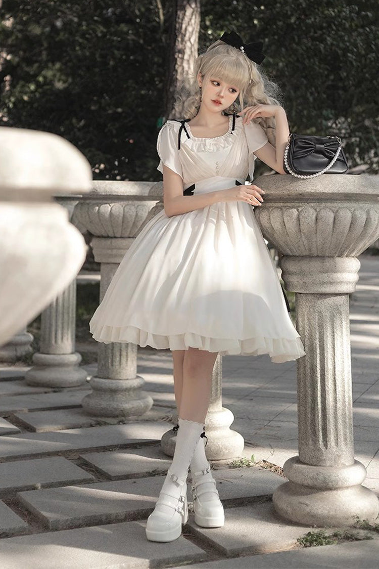 White Moonlight March Chiffon Short-Sleeved Ruffled Sweet Lolita Dress