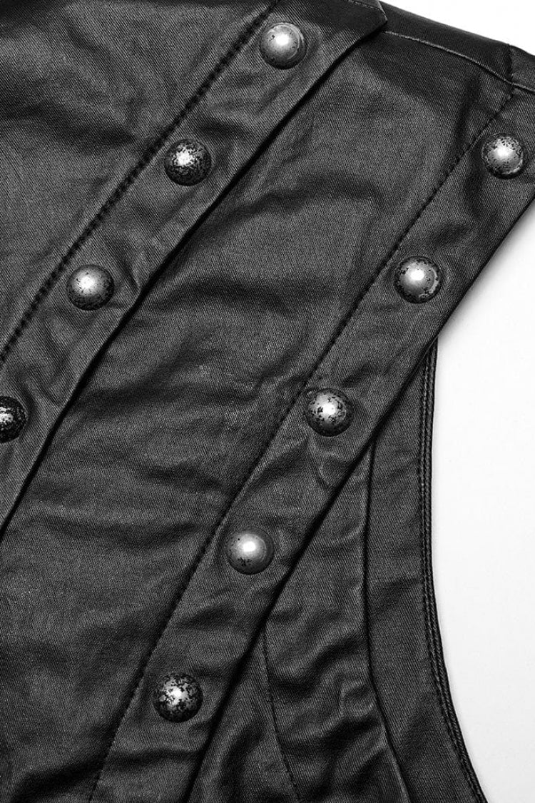 Steampunk Men's Vest with Faux Leather Stitching Mesh Sheer and Metal Rivets