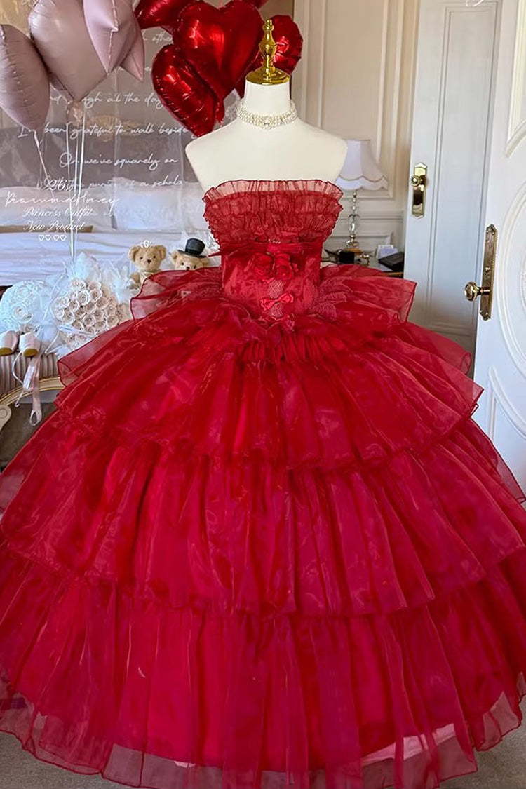 Ruffled Sleeveless Sweet Lolita Dress - Red Mousse Love Song