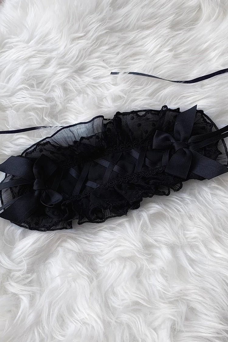 Black Lace Angel Short-Sleeved Bow-Trim Ruffled Gothic Lolita Dress