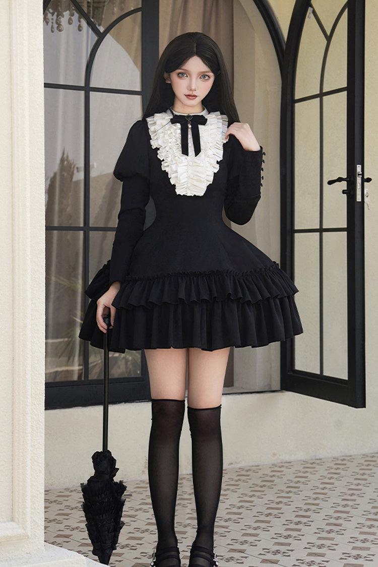 Stand Collar Double-Layered Ruffle Gothic Dress