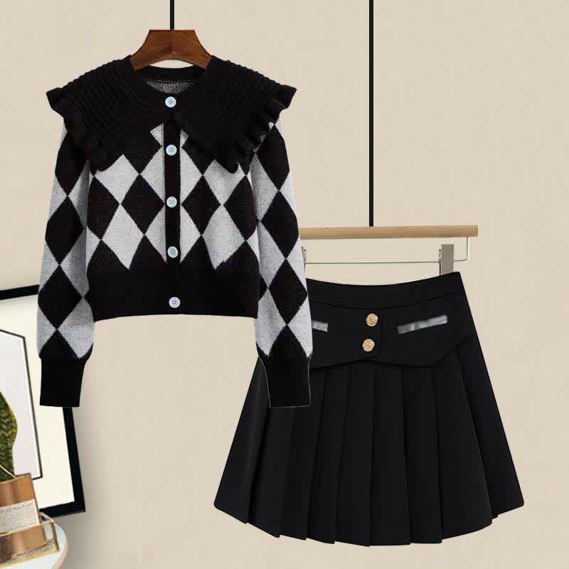 Pants Rhombus Sweater Dress Slip Skirt Print Set