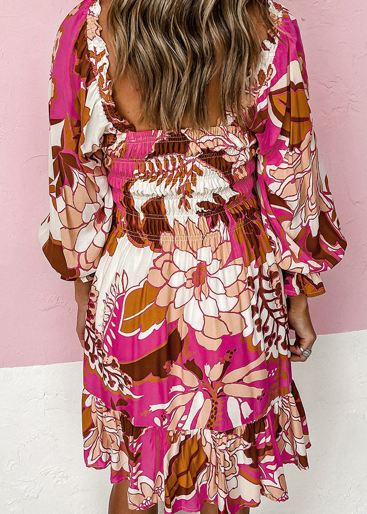 Rose Square Wrinkled Beautiful Fall Dress Mid Collar