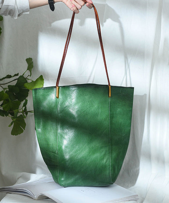 Green Capacity Large Bag Boho Bucket Leather