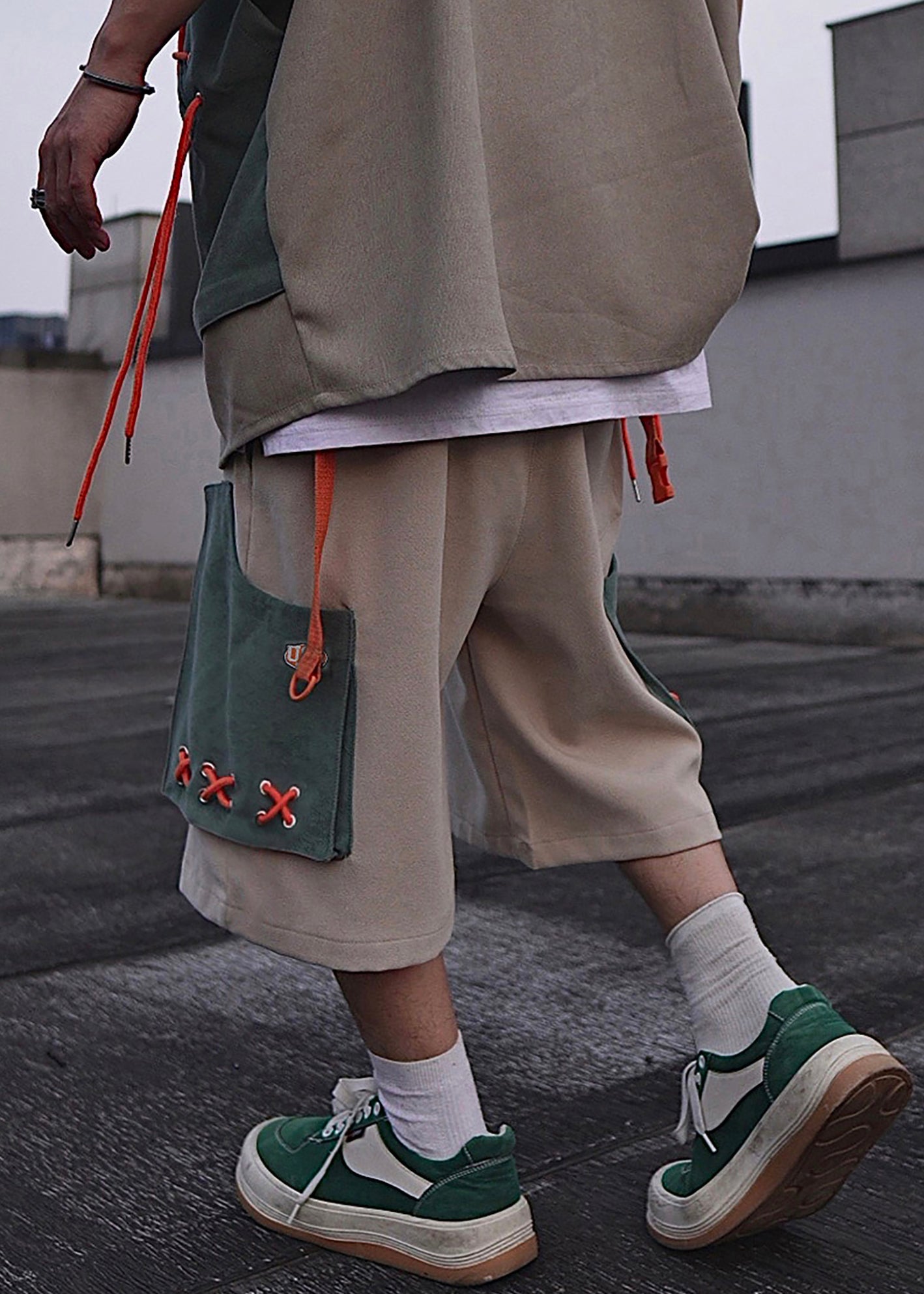 Casual Khaki Pockets Oversized Cotton Mens Shorts Summer