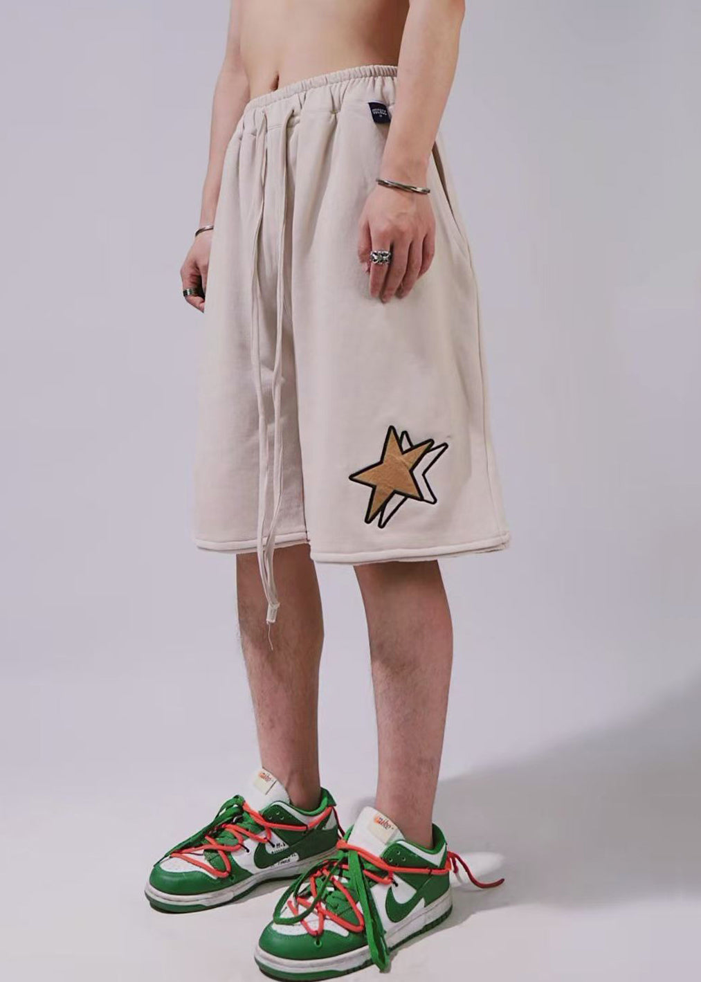 Casual Khaki Print Elastic Waist Cotton Men Shorts Summer