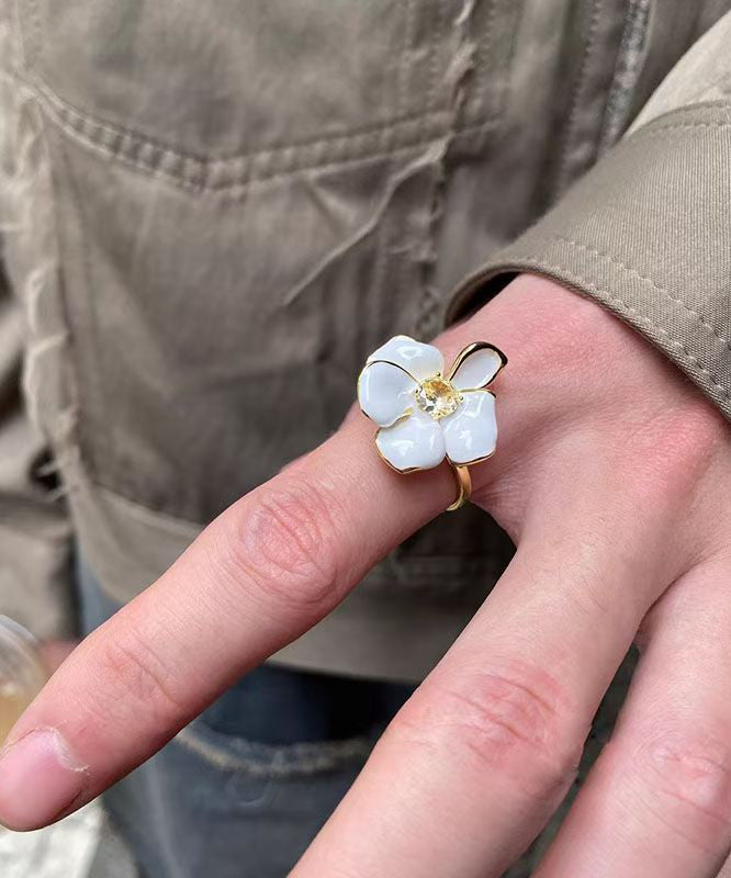 Zircon Chic Floral Open Copper White Overgild Rings