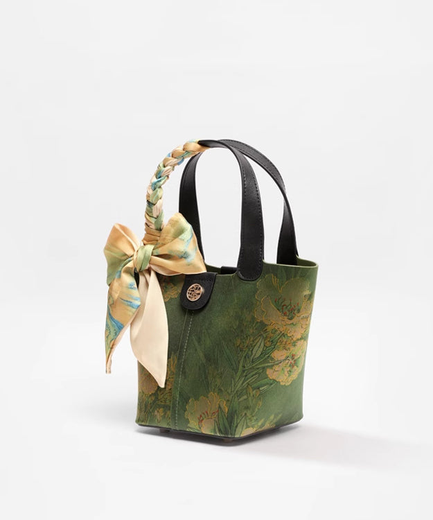 Green Style Silk Print Chinese Tote Versatile Handbag