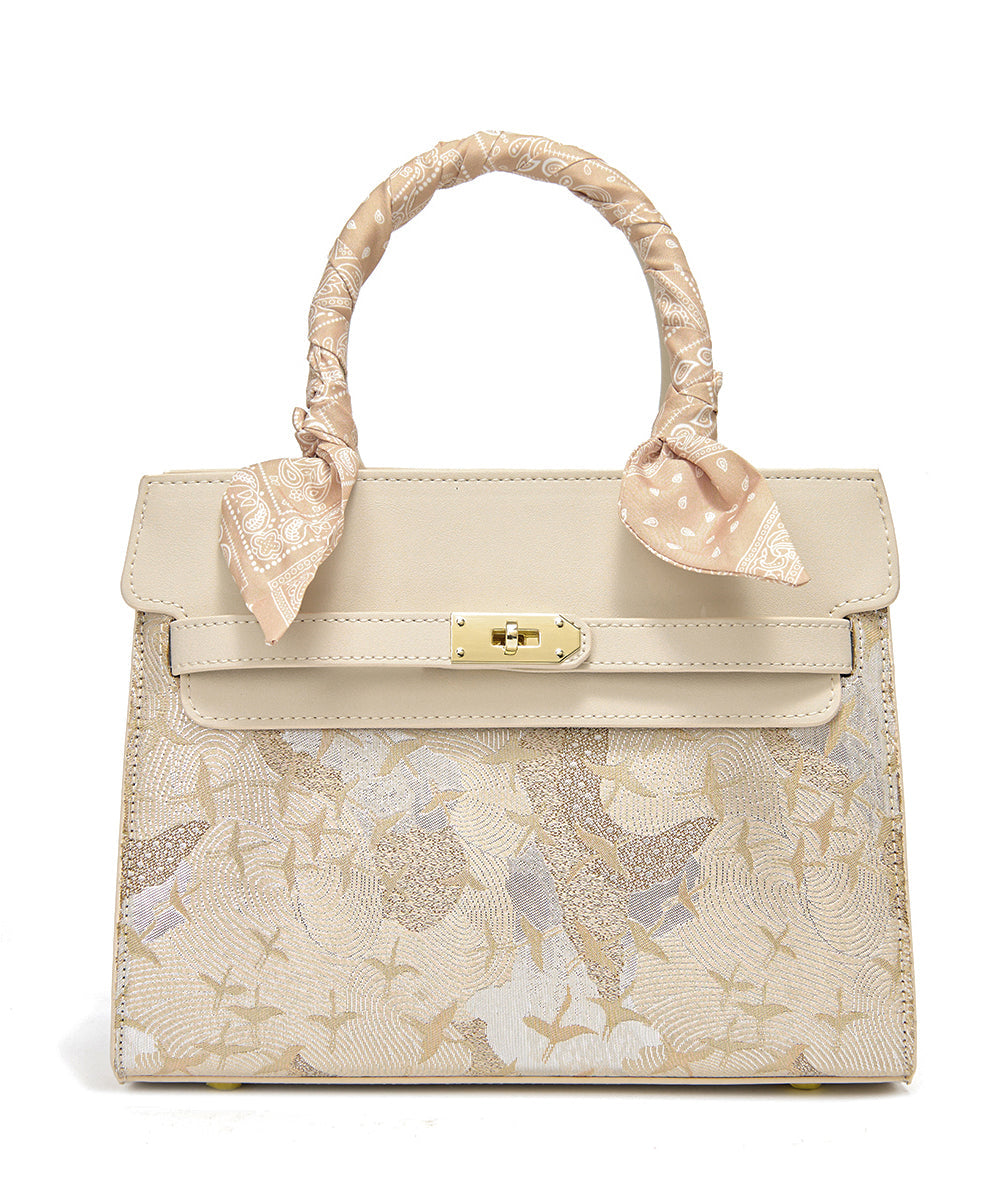 Bag Faux Micro Beige Leather Embroidered Classy