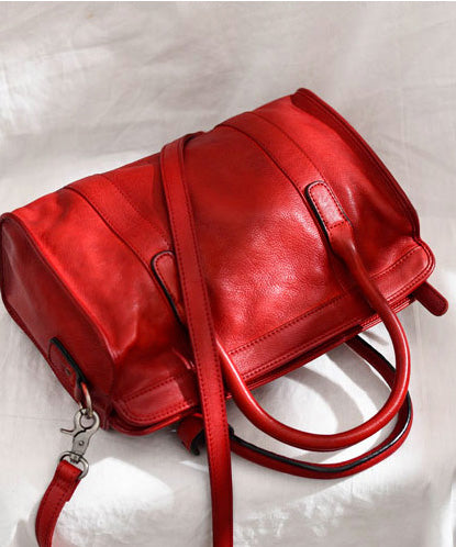 Classy Leather Handbag Red Capacity Large Tote