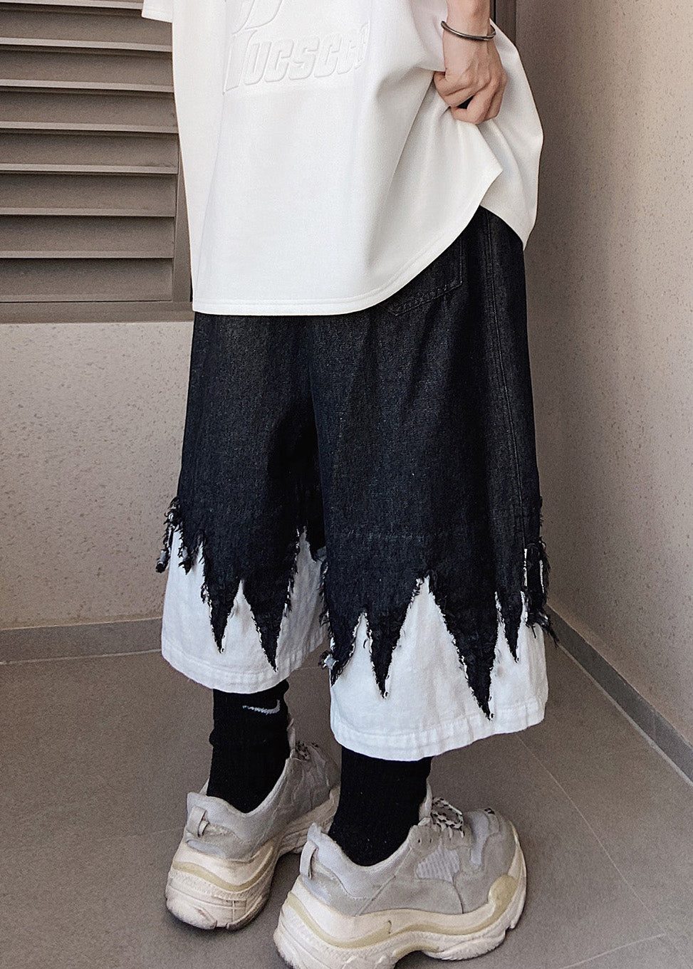 Cool Black Original Design Patchwork Denim Men Shorts Summer