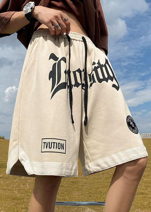 Cozy Orange Letter Elastic Waist Cotton Mens Shorts Summer
