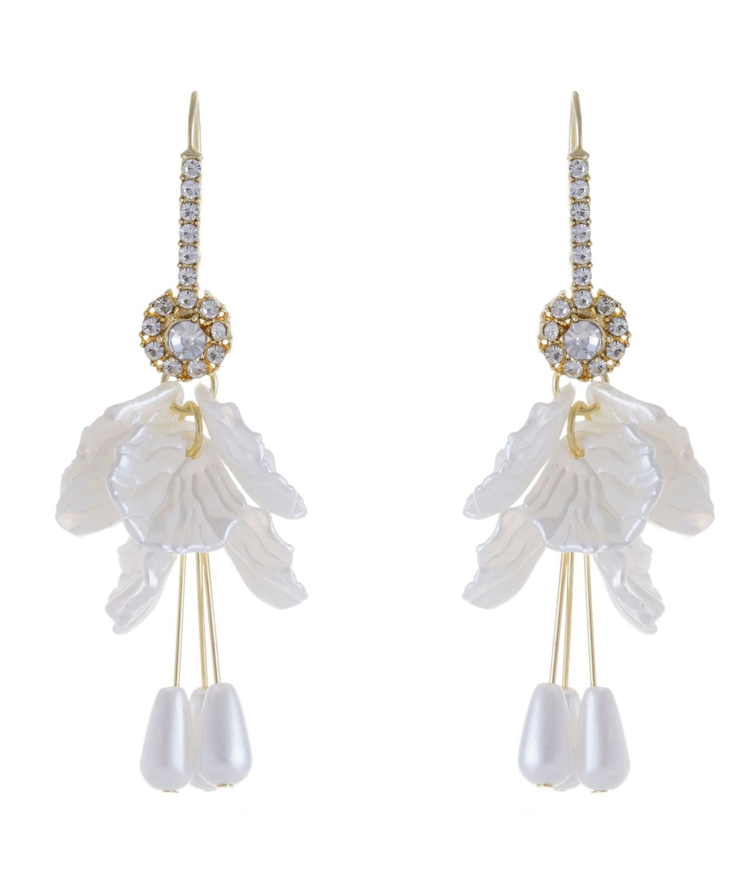 Pearl Drop Shell Zircon Acrylic White Elegant Copper Tassel Earrings