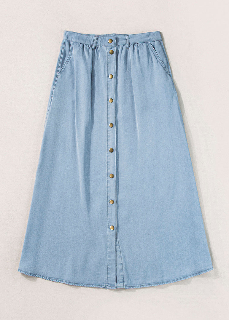 Summer High Skirt Denim Waist Blue Italian Pockets Light